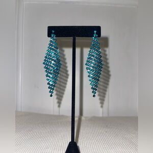 Chic Teal Beaded Dangle Earrings